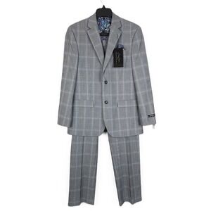 Sean John Men's Classic-Fit Stretch 2-Piece Suit Grey/Blue Plaid 38R 34x32 NWT